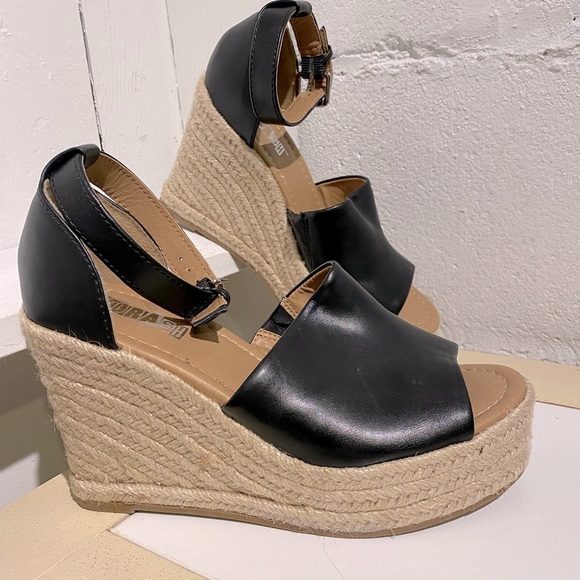 Brash Shoes Brash Wedge Espadrille Ankle Strap Black Summer Sandal